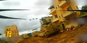 Imagen tomada por un dron durante un ataque al ejército sionista.