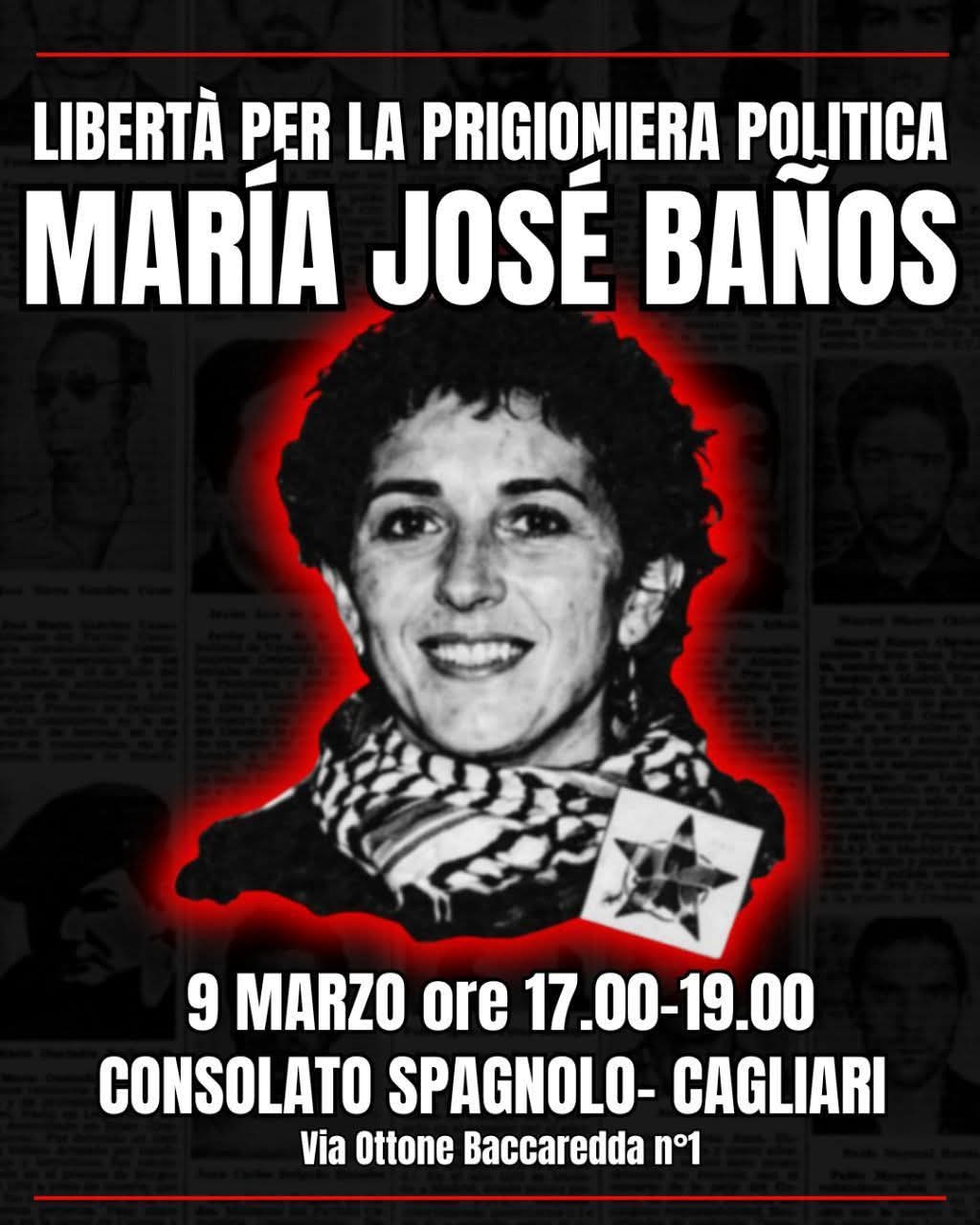Cartel llamando a la concentración del día 9 de marzo en Cagliari