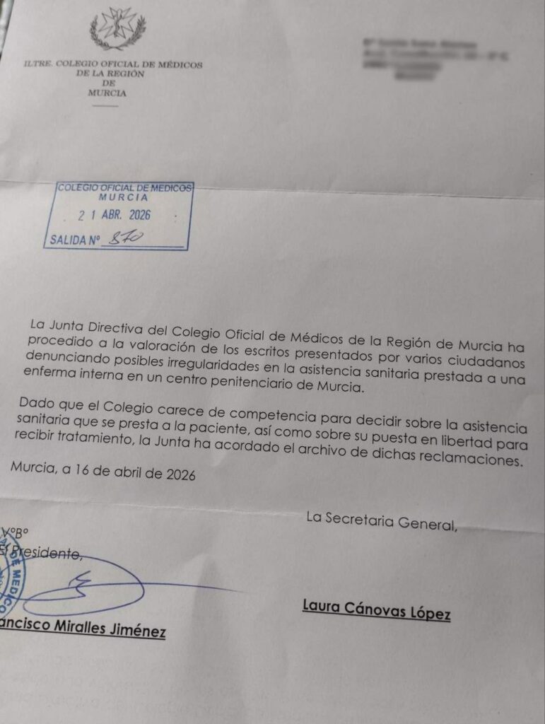 Respuesta del Colegio Oficial de Médicos de Murcia