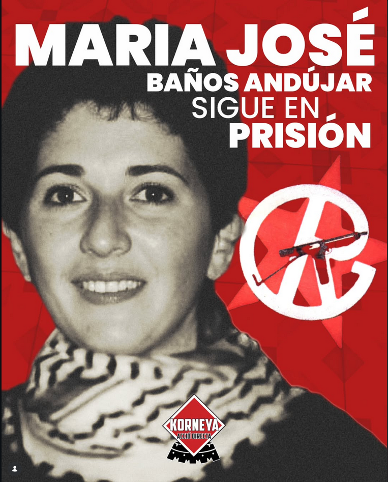 Cartel informando que Mª José Baños sigue en prisión