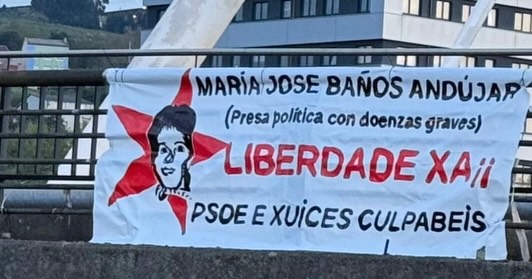 Pancarta en Galiza por la libertad de Mª José Baños