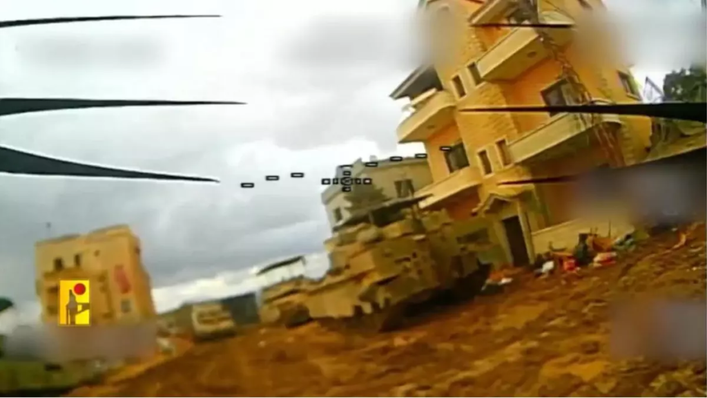 Imagen tomada por un dron durante un ataque al ejército sionista.