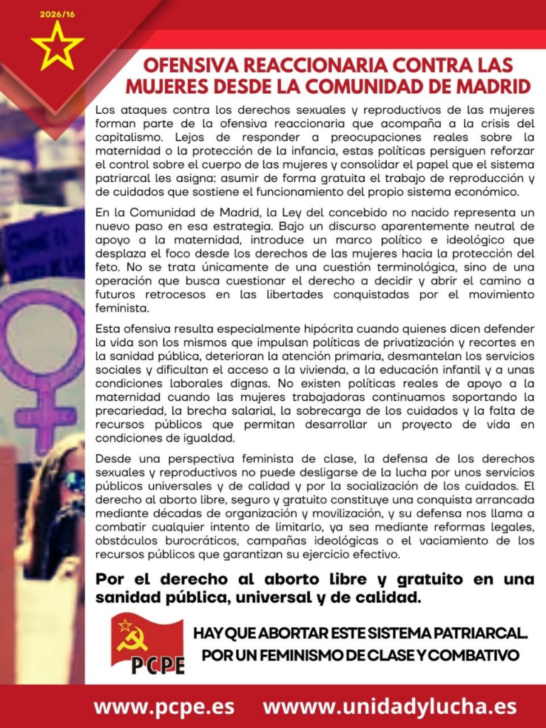 Comunicado del PCPE sobre la ley del concebido no nacido