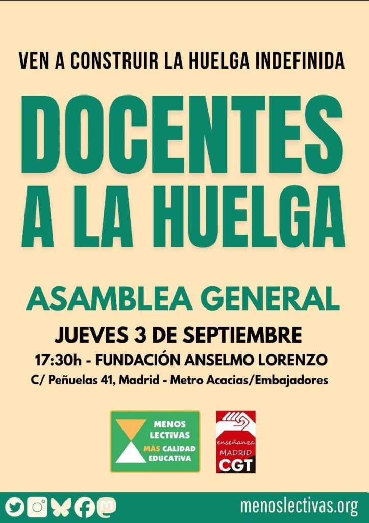 Cartel de la asamblea para preparar la huelga indefinida